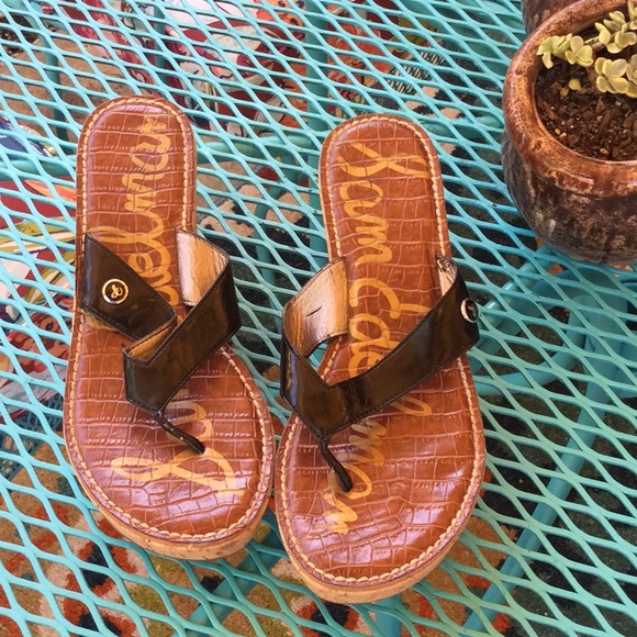 Sam Edelman Black Cork Heel Hong Sandals - Picture 1 of 5